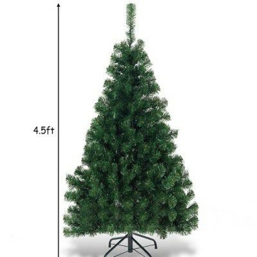 Pine * | Costway 4.5Ft Pvc Pre-Lit Christmas Tree Hinged 200 Led Light Metal