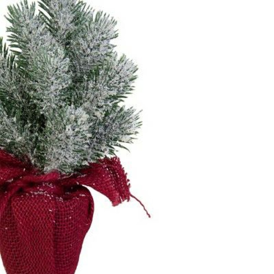 Pine * | Northlight 9 Red And White Flocked Mini Pine Christmas Tree In Burlap Base Unlit