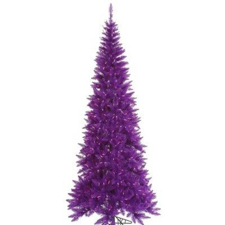 Spruce * | Vickerman 14 Pre-Lit Slim Purple Ashley Spruce Artificial Christmas Tree Clear And Purple Lights