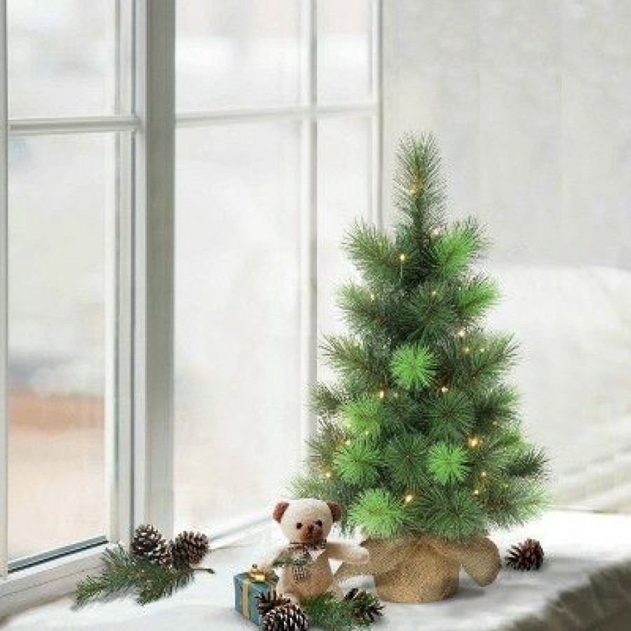 Alberta Spruce * | 2Ft Puleo Pre-Lit Tabletop Artificial Christmas Tree Burlap Sack Clear Lights