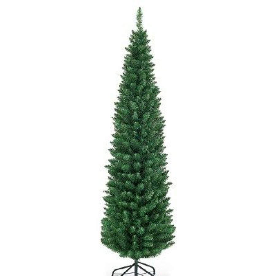 Pine * | Tangkula 6 Green Slim Pvc Artificial Christmas Tree Home Holiday Decor