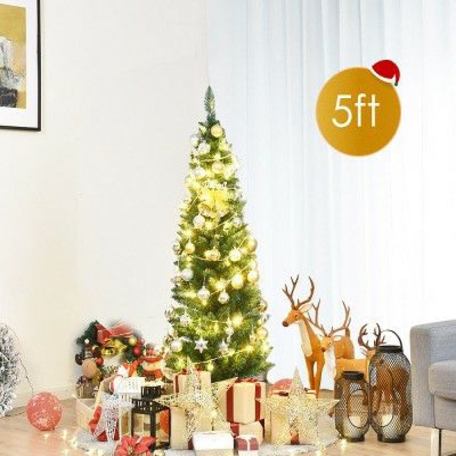 Pine * | Tangkula 6 Green Slim Pvc Artificial Christmas Tree Home Holiday Decor