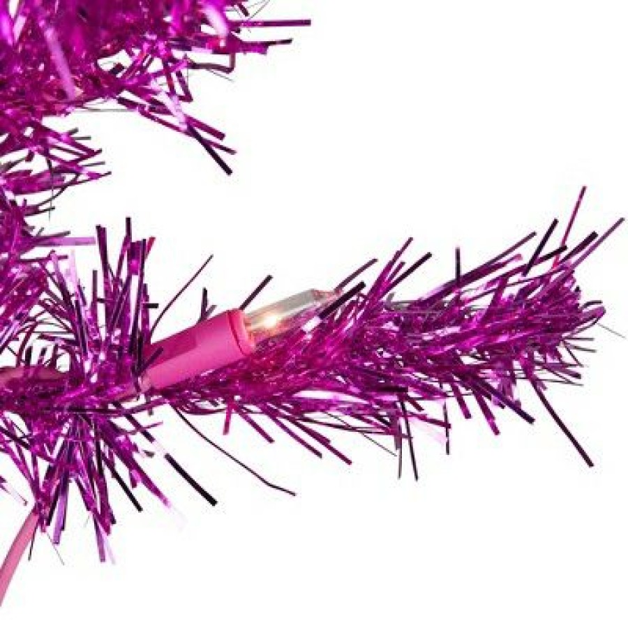 Pine * | Northlight 4 Pre-Lit Pink Artificial Tinsel Christmas Tree, Clear Lights