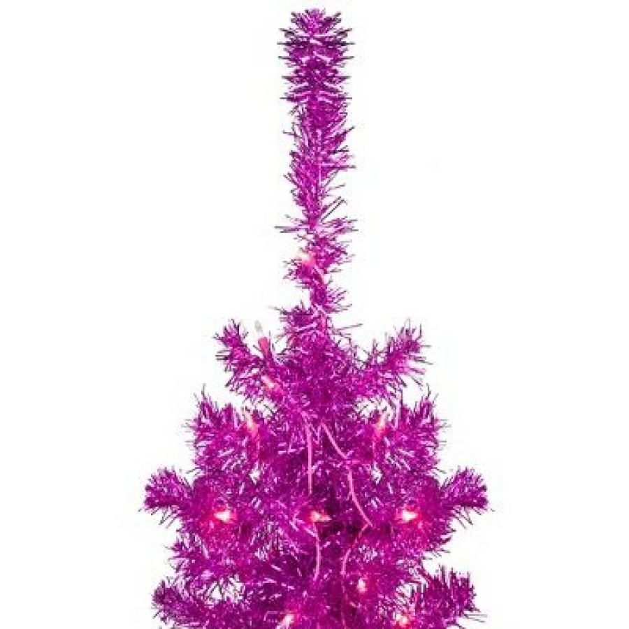 Pine * | Northlight 4 Pre-Lit Pink Artificial Tinsel Christmas Tree, Clear Lights