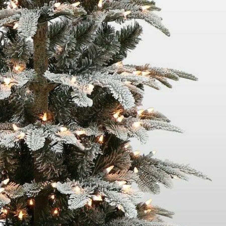 Fir Wood * | 6.5Ft Pre-Lit Flocked Alaskan Fir Artificial Christmas Tree Puleo