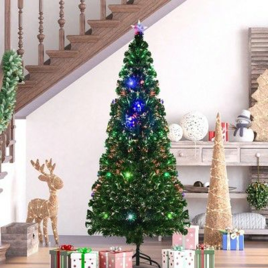 Douglas Fir * | Homcom 6Ft Tall Douglas Fir Pre-Lit Artificial Christmas Tree With Realistic Branches, 24 Multi-Color Led Lights, Fiber Optics And 230 Tips