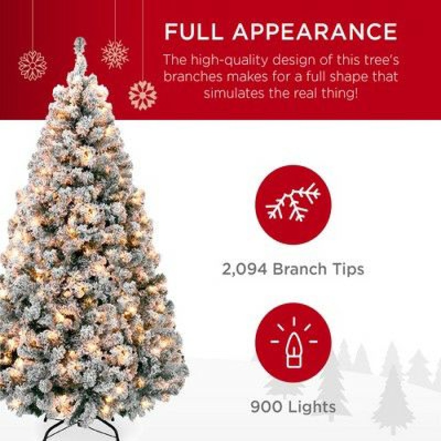 Pine * | Best Choice Products Pre-Lit Holiday Christmas Pine Tree W/ Snow Flocked Branches, Warm White Lights