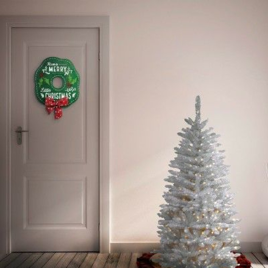 Fir Wood * | National Tree Company Artificial Pre-Lit Slim Christmas Tree, White, Kingswood Fir, White Lights, Includes Stand, 4.5 Feet