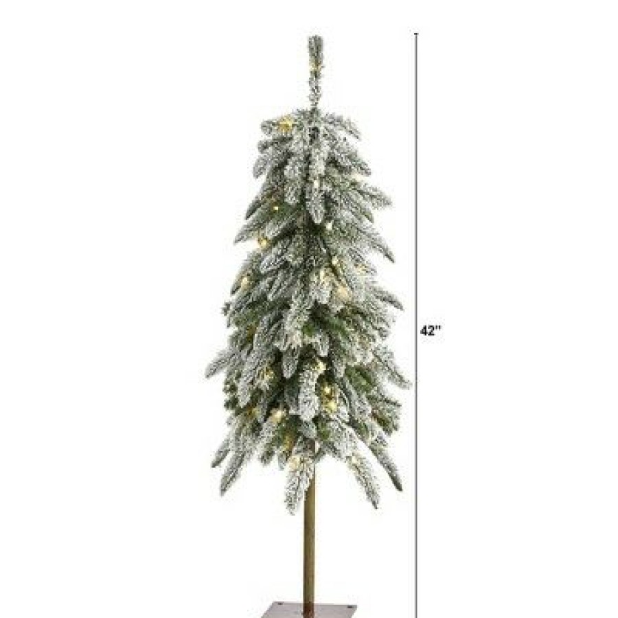 Pine * | 3.5Ft Nearly Natural Pre-Lit Led Flocked Washington Alpine Artificial Christmas Tree Warm White Lights