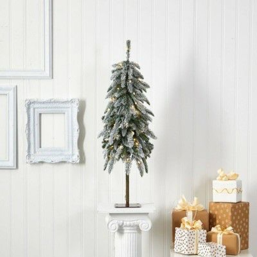 Pine * | 3.5Ft Nearly Natural Pre-Lit Led Flocked Washington Alpine Artificial Christmas Tree Warm White Lights