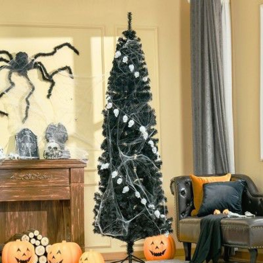 Douglas Fir * | Homcom Artificial Christmas Tree With Stand, Xmas Pencil Tree With Halloween Style, Holiday Home Indoor Decoration For Party, Black