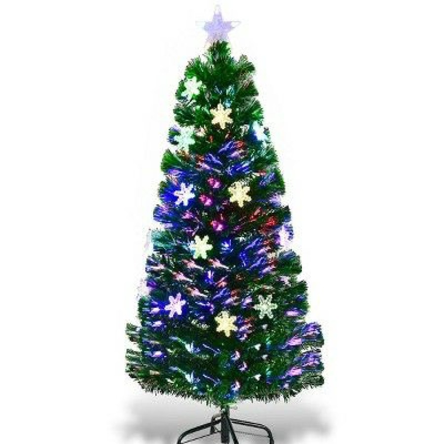 Pine * | Costway Pre-Lit Fiber Optic Christmas Tree Multicolor Lights 4Ft