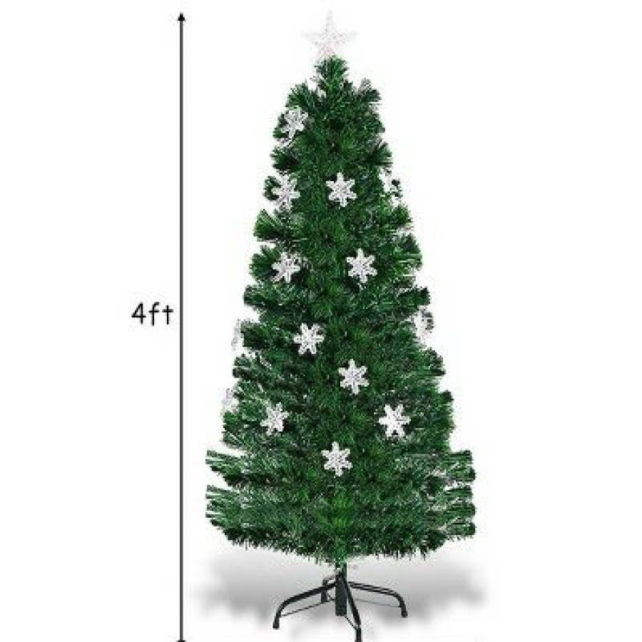 Pine * | Costway Pre-Lit Fiber Optic Christmas Tree Multicolor Lights 4Ft