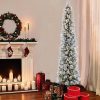 Pine * | 9Ft Pre-Lit Flocked Portland Slim Artificial Christmas Pine Tree Puleo