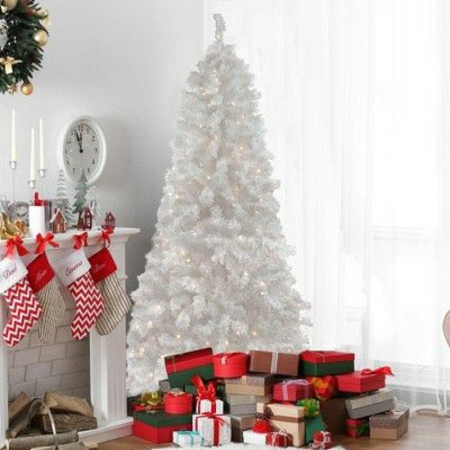 Spruce * | Northlight 6.5 Pre-Lit Flocked White Spruce Artificial Christmas Tree Clear Lights