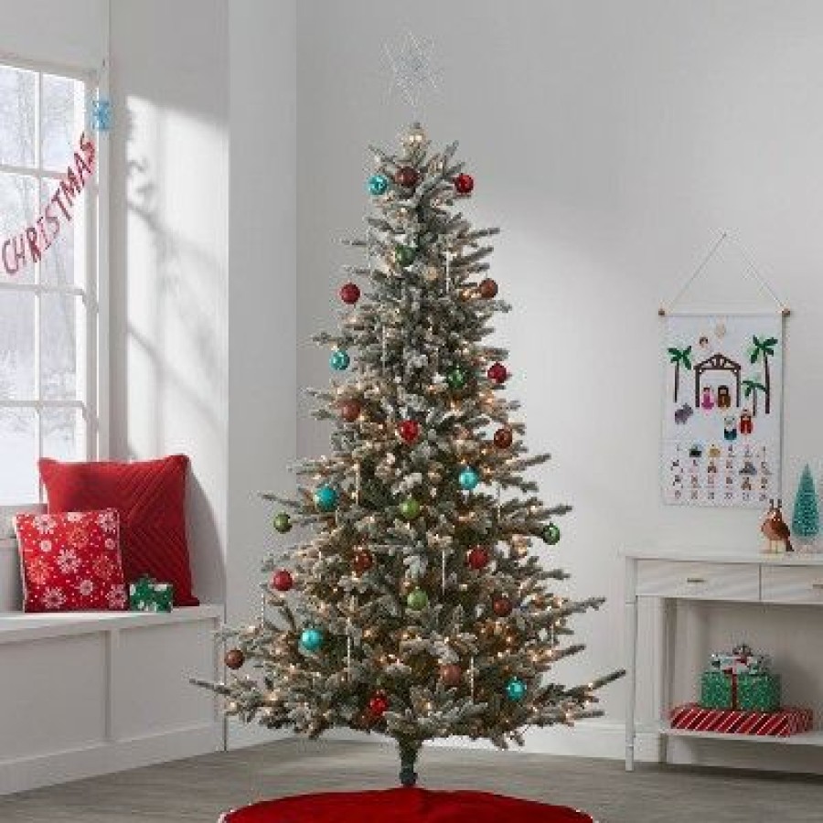 Balsam Fir * | 7' Pre-Lit Upswept Flocked Full Balsam Fir Artificial Christmas Tree Clear Lights Wondershop