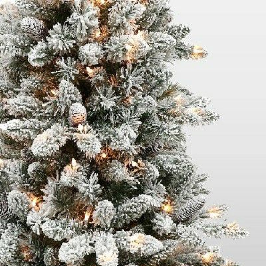 Fir Wood * | 4.5Ft Pre-Lit Flocked Bradford Fir Tree Artificial Christmas Tree Puleo