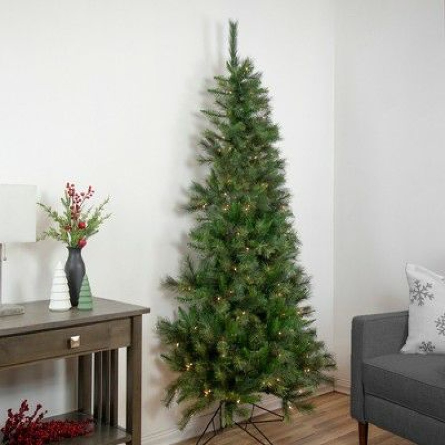 Pine * | Northlight 7.5 Prelit Artificial Christmas Tree Half Wall Canyon Pine Clear Lights