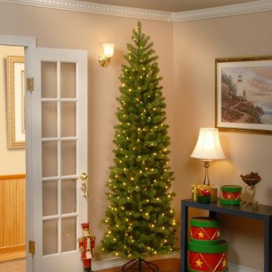 Fir Wood * | National Tree Company Pre-Lit 'Feel Real' Artificial Slim Downswept Christmas Tree, Green, Douglas Fir, Dual Color Led Lights, Powerconnect 9 Feet