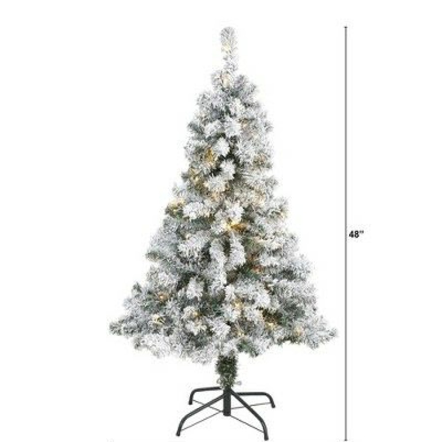 Spruce * | 4Ft Nearly Natural Pre-Lit Led Flocked Rock Springs Spruce Artificial Christmas Tree Clear Lights