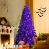 Pine * | Costway 7Ft Pre-Lit Pvc Christmas Halloween Tree Black W/ 500 Purple Led Lights