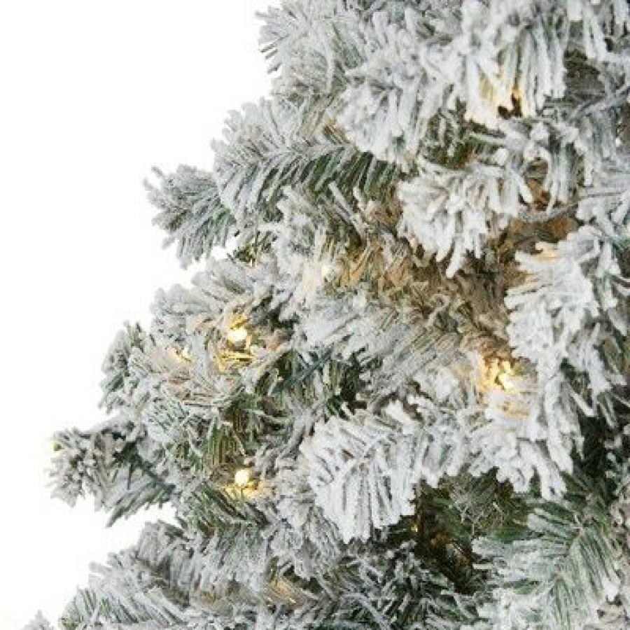 Spruce * | 5Ft Nearly Natural Pre-Lit Led Flocked Rock Springs Spruce Artificial Christmas Tree Clear Lights