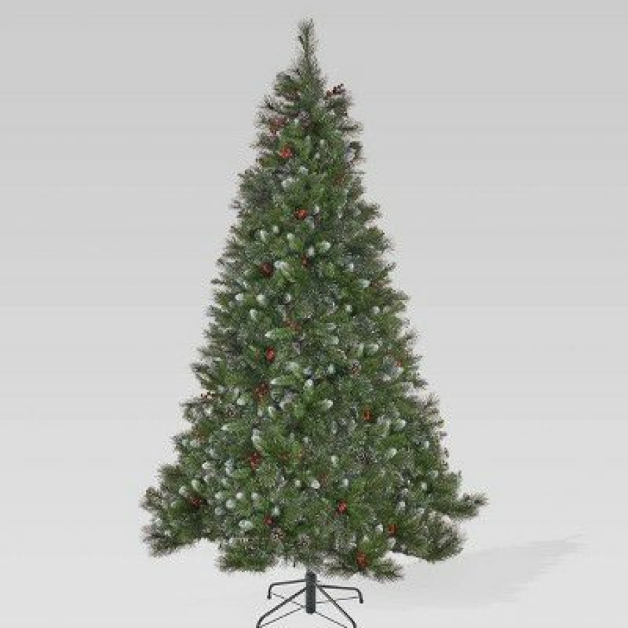 Spruce * | 9Ft Mixed Spruce Pre-Lit Hinged Full Artificial Christmas Tree With Glitter Branches Clear Lights Christopher Knight Home