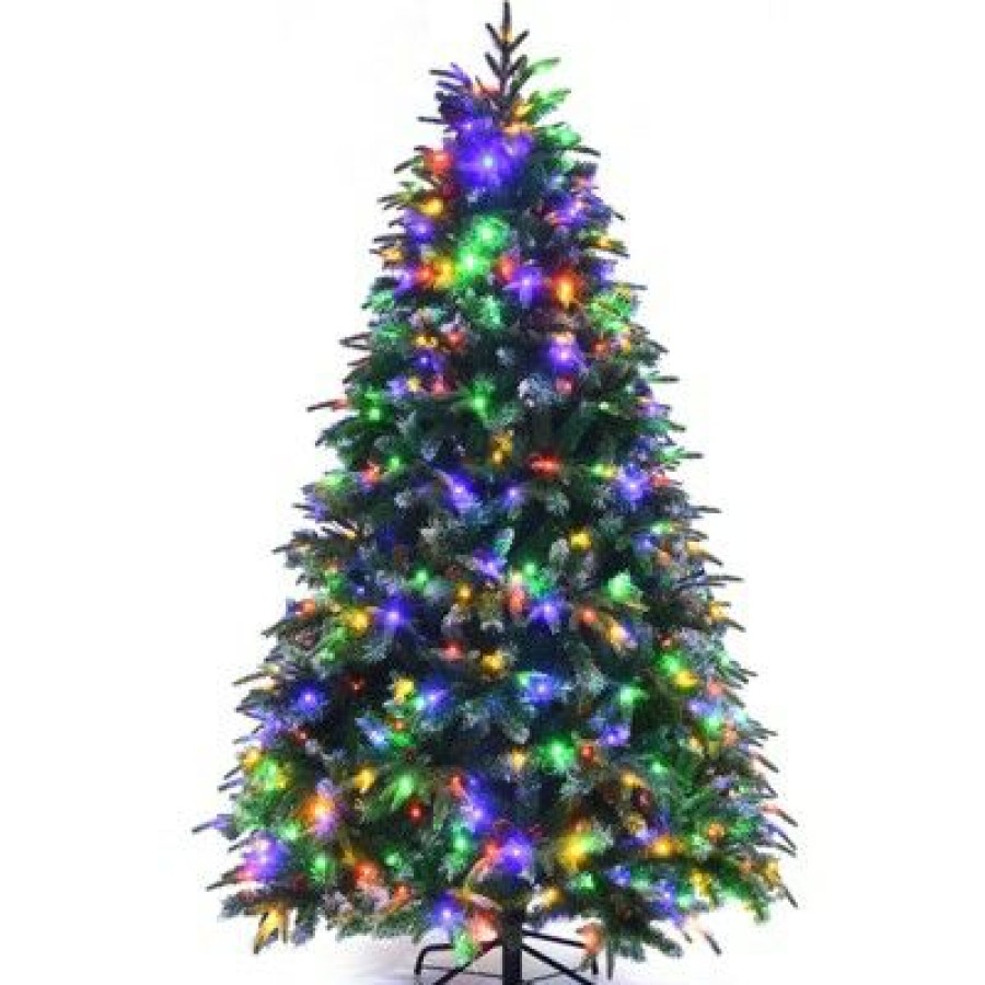 Pine * | Tangkula Hinged Life-Like Christmas Tree W/ Led Lights Pre-Lit Artificial Xmas Tree W/ Pe & Pvc Leaves