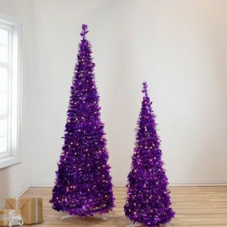 Pine * | Northlight 4 Pre-Lit Purple Tinsel Pop-Up Artificial Christmas Tree, Clear Lights