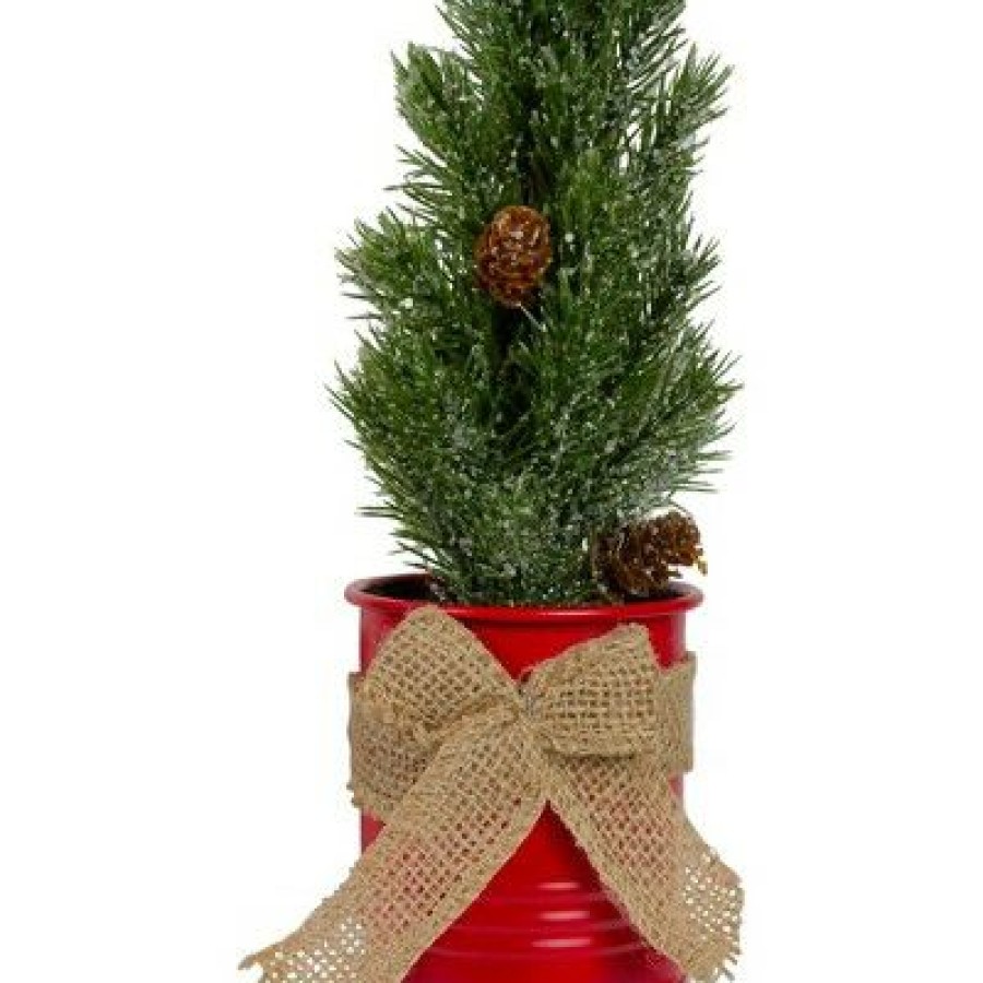 Pine * | Northlight 11.75 Frosted Upswept Mini Pine Christmas Tree In Red Tin Pot Unlit