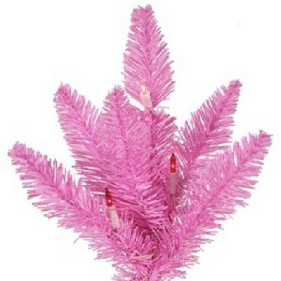 Spruce * | Vickerman 7.5 Pre-Lit Artificial Christmas Tree Slim Ashley Spruce Pink/Clear Lights