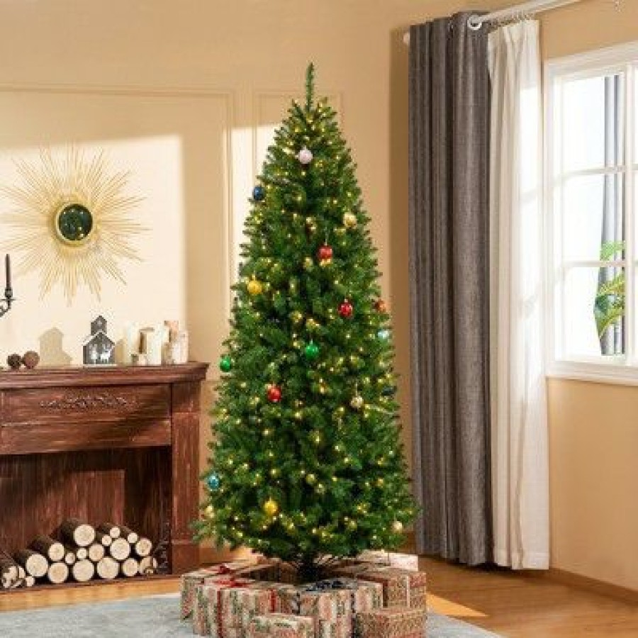 Pine * | Homcom 7.5Ft Tall Pre-Lit Pine Artificial Christmas Tree With Realistic Branches, 450 Warm White Led Lights And 1146 Tips