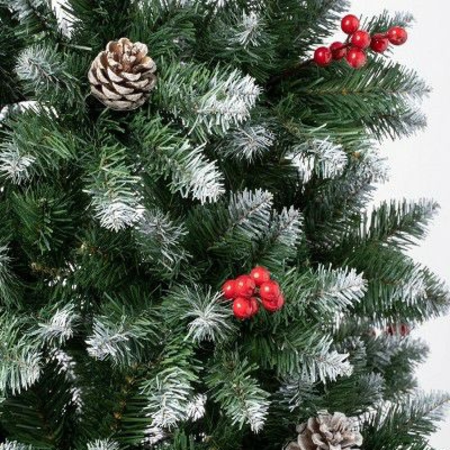 Pine * | National Tree Company 7.5' Unlit Slim Cullen Hinged Artificial Christmas Tree With Berries & Pinecones