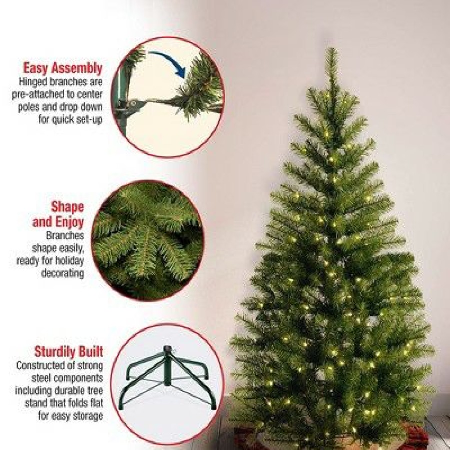 Spruce * | National Tree Company 4 Foot Prelit Artificial Fake Aspen Spruce Holiday Christmas Decor Tree With Metal Base And Ul White Clear Lights, Easy Assembly