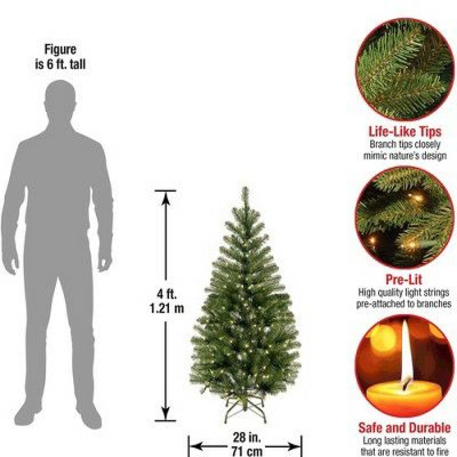 Spruce * | National Tree Company 4 Foot Prelit Artificial Fake Aspen Spruce Holiday Christmas Decor Tree With Metal Base And Ul White Clear Lights, Easy Assembly