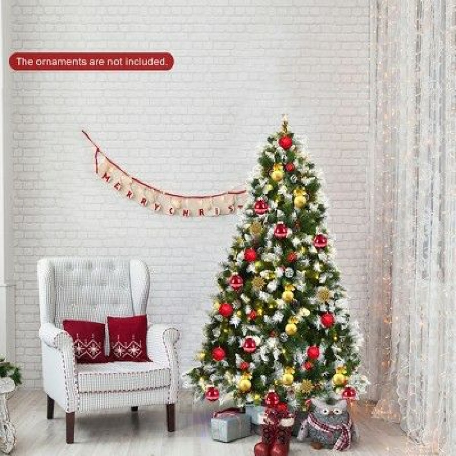 Pine * | Costway 6Ft7.5Ft9Ft Pre-Lit Snowy Christmas Tree 81813982058 Tips W/ Pine Cones & Red Berries