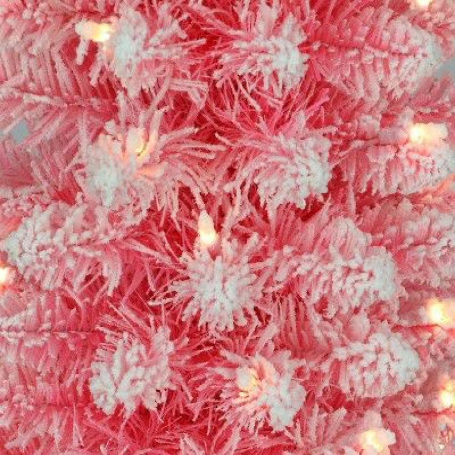 Balsam Fir * | 4.5Ft Puleo Pre-Lit Pink Flocked Slim Artificial Christmas Tree Clear Lights