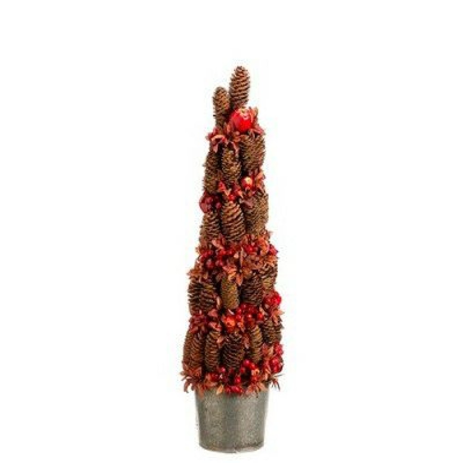 Pine * | Allstate Floral 2 Artificial Christmas Tree Potted Pine Cone Crab Apple Unlit