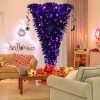 Pine * | Costway 7Ft Upside Down Christmas Halloween Tree Black W/400 Purple Led Lights