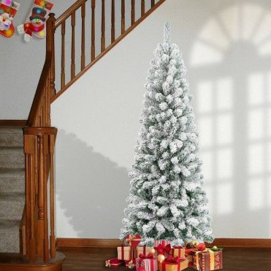 Pine * | National Tree Company 6' Unlit Medium Flocked Acacia Hinged Artificial Christmas Tree