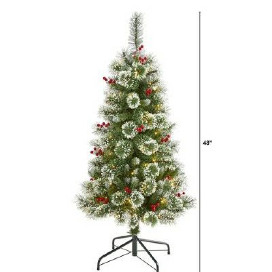 Pine * | 4Ft Nearly Natural Pre-Lit Led Frosted Swiss Pine Artificial Christmas Tree Clear Lights