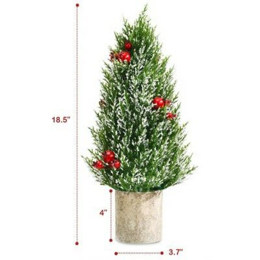 Pine * | Costway 18.5"Snowy Tabletop Christmas Tree W/ 170 Pe Branch Tips & Pulp Base