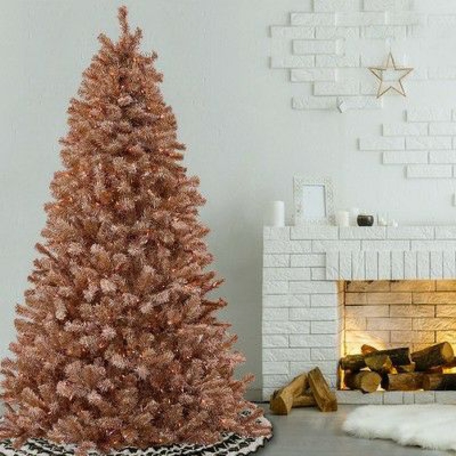 Pine * | National Tree Company 7 Foot Full Bodied Flocked Prelit Artificial Christmas Tree With 500 Clear Lights & Metal Stand, Rose Gold/Light Pink