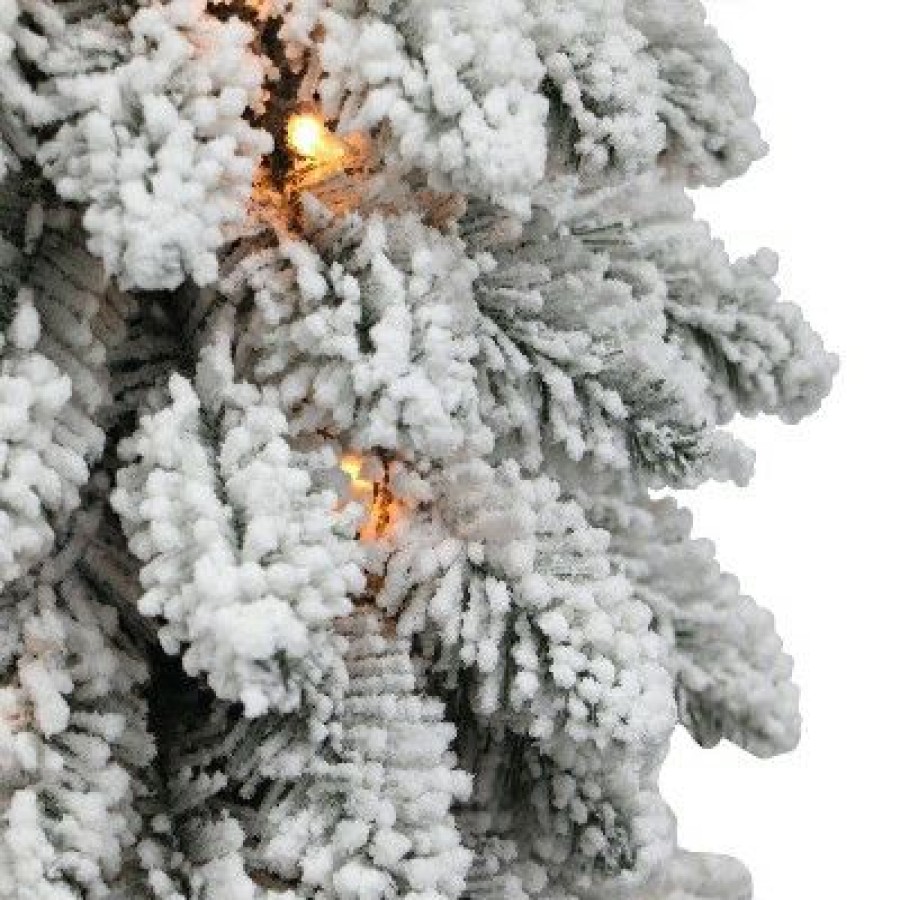 Pine * | 3Ft Puleo Pre-Lit Flocked Slim Alpine Artificial Christmas Tree Clear Lights