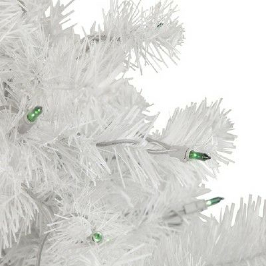 Pine * | Northlight 3 Prelit Artificial Christmas Tree Slim White Tinsel Green Lights