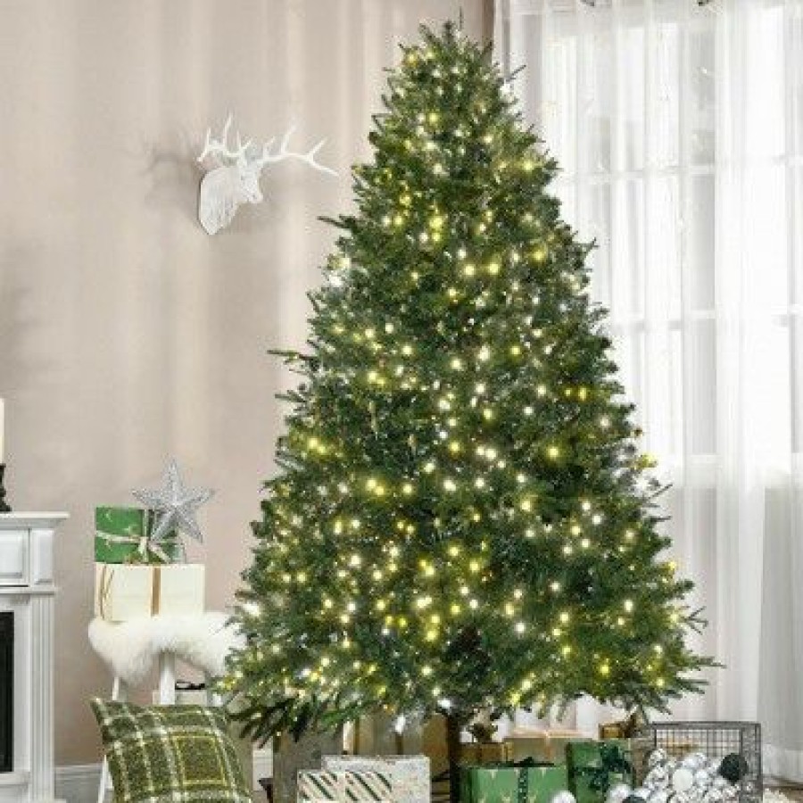 Unidentified Plant Variety * | Homcom 7 Prelit Artificial Christmas Tree With 2393 Realistic Branches, Warm White Led Lights And 2393 Tips Green