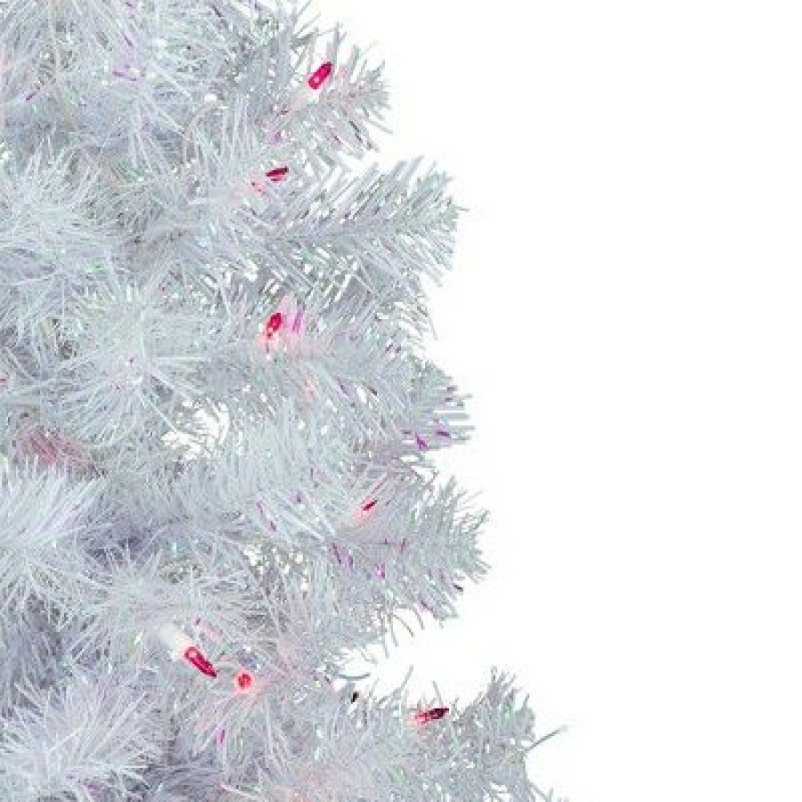 Pine * | Northlight 3 Pre-Lit Rockport White Pine Artificial Christmas Tree, Pink Lights