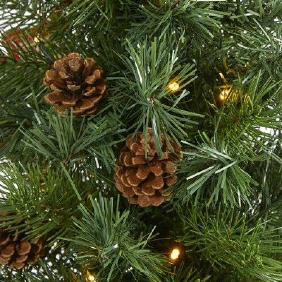 Fir Wood * | 3Ft Nearly Natural Pre-Lit Led Fraser Fir With Pinecones Artificial Christmas Tree Clear Lights In Burlap Base