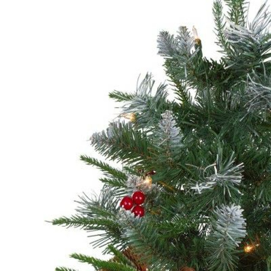 Pine * | Northlight 4 Pre-Lit Frosted Mixed Berry Pine Artificial Christmas Tree In Pot Clear Lights