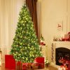 Pine * | Costway 8Ft Pre-Lit Hinged Artificial Christmas Tree W/ Pine Cones & Red Berries